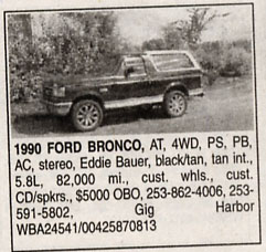 1981 Ford Bronco - This Ford Bronco is advertised for sale with various features and contact information listed below the image.