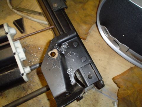 1981 Ford Bronco - cut off the 45* tabs, then chose here as the spot to drill the hole for the front mounts