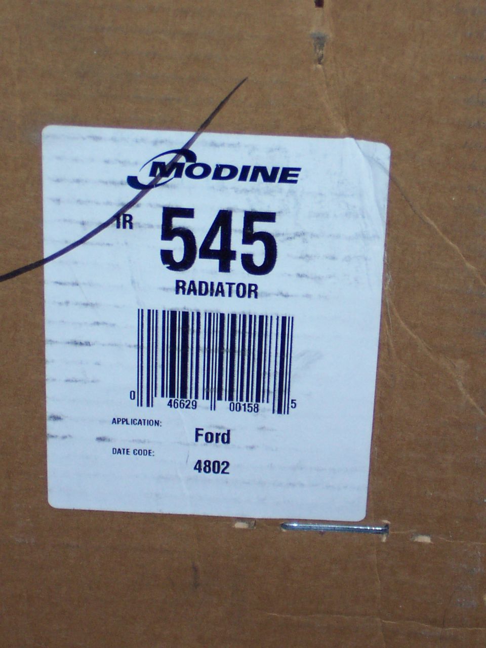 Modine 545 Radiator label with Ford application