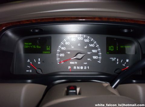 2000 Ford Crown Victoria - Interior view of a 2000 Ford Crown Victoria dashboard, showing the odometer and fuel gauge.