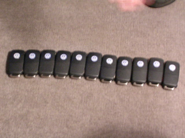 Row of Volkswagen car keys with the VW logo