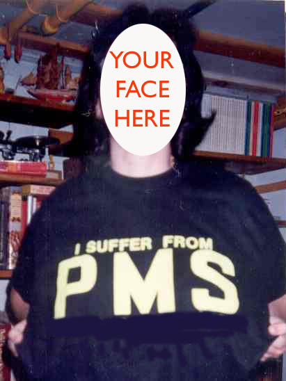 1995 Ford Bronco - A person stands in front of shelves, their face covered by an oval, wearing a shirt with a humorous message.