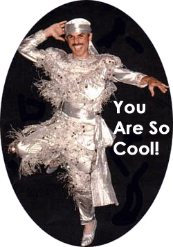 1995 Ford Bronco - A man dressed in an elaborate, sparkling silver costume with a turban and fringe details poses dramatically.