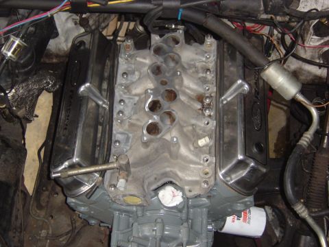 1993 Ford Bronco - The engine bay shows a Ford V8 engine with chrome valve covers and intake manifold, possibly undergoing maintenance or upgrade.