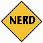 1985 Ford LTD Crown Victoria - A yellow diamond-shaped sign with the word 'NERD' in black lettering is displayed.