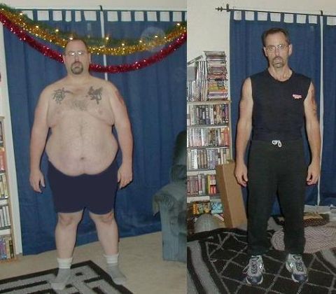 1993 Ford Bronco - A man displays his transformation, showing his physique before and after significant weight loss.