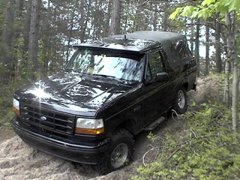 1995 Ford Bronco - 1995 Ford Bronco navigating a trail through trees.