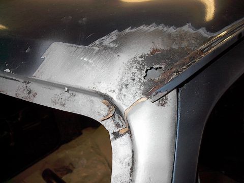 1986 Ford Bronco - This is the driver's pillar after sandblasting. This metal was cut out then new metal was welded in.