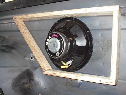 1986 Ford Bronco - Position the speaker to get it into the best fit spot. Maybe you can make out the 5 spot welds, to the right of the speaker. Avoid those as…