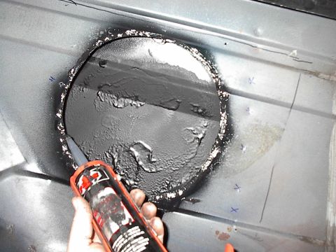 1986 Ford Bronco - This ought to keep the water out, a nice bead of automotive seam sealer. Already sealed and undercoated the outside floor of the insert tha…