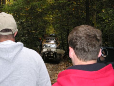 1996 Ford Bronco - Long line of trucks after we crossed the water