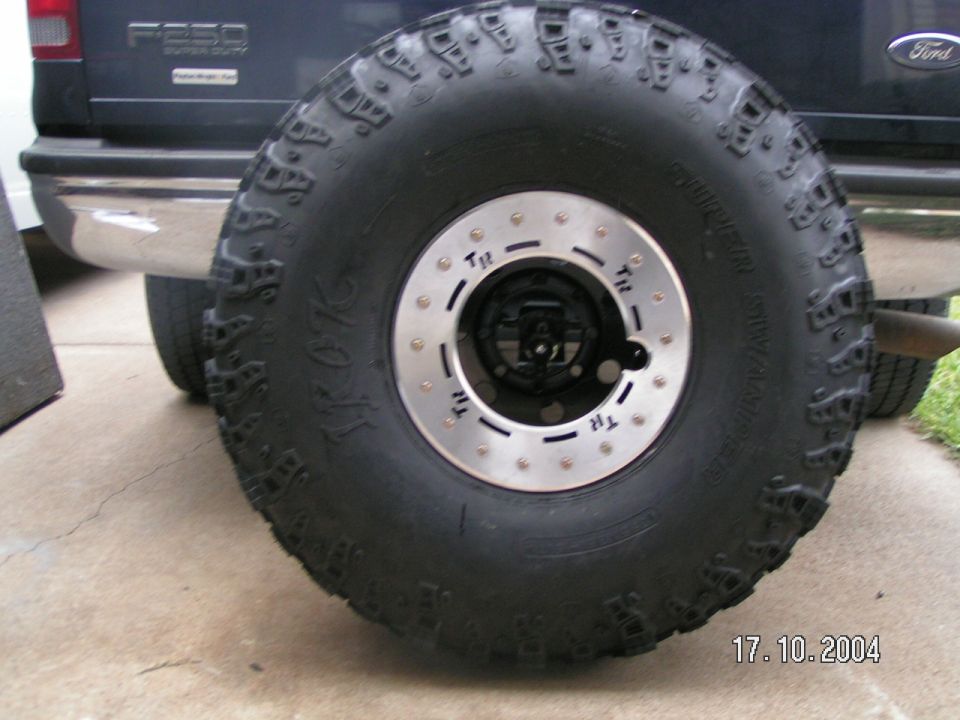 Spare tire on black Ford F-250 Super Duty with chrome bumper