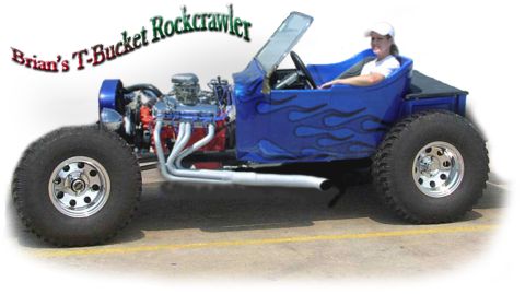 1995 Ford Bronco - A custom hot rod, identified as 'Brian's T-Bucket Rockcrawler', is shown from the side with a driver.