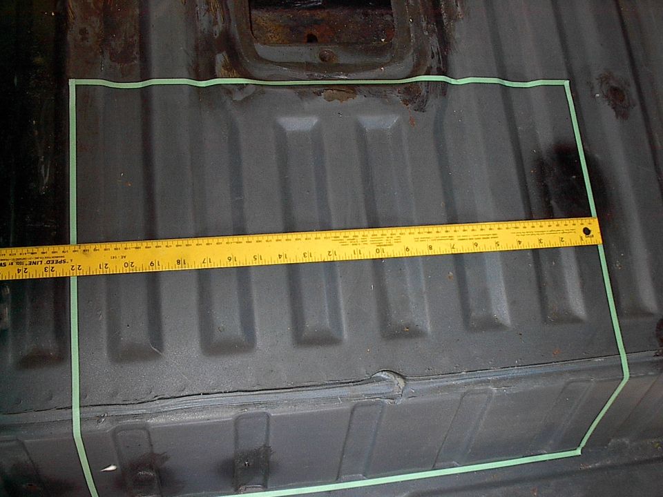 Got most of the inspiration from Clint Russel's under floor storage. I didn't want the top open, I wanted it completely hidden.  First I taped off the intended area up top. This will yield a compartment 22" X 17" X 6"