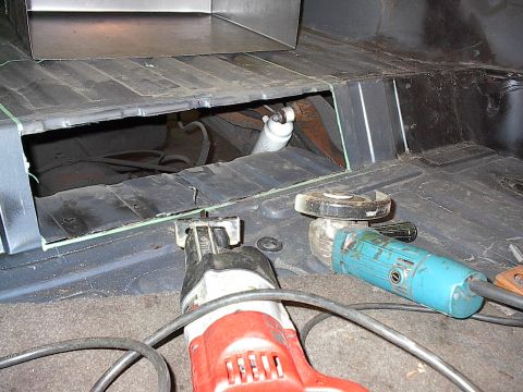 1986 Ford Bronco - Now just grab your favorite cutting tools, like this Sawzall with metal scrolling blade and grinder with cut off wheel, and cut out the ope…