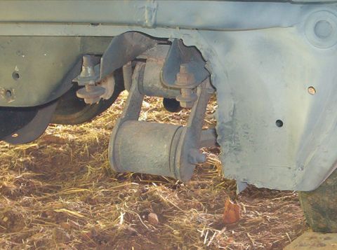 1977 Ford Mustang II - This photo shows a close-up of a vehicle's rear suspension part, not a full vehicle.
