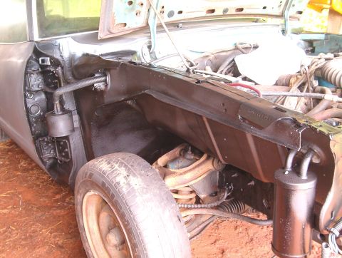 1977 Ford Mustang II - Fenderwells completed. Found 2 rust spots about a pea size each. Rust spots were treated with a rust converter. De-greased, stripped, paint…
