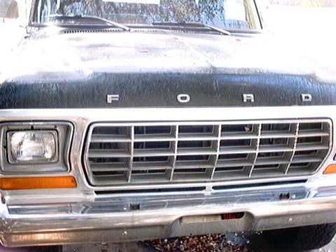 1979 Ford Bronco - Front view of a 1979 Ford Bronco, showing the grille and hood lettering.