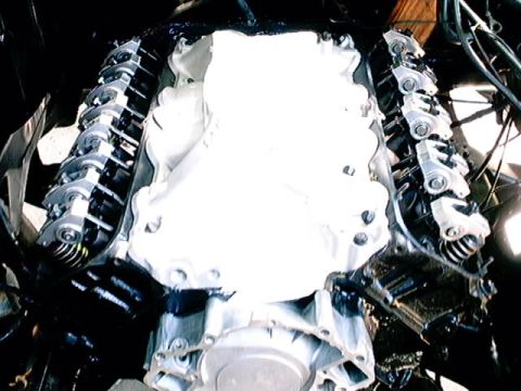 1979 Ford Bronco - This image shows a V8 engine, likely undergoing maintenance or modification.