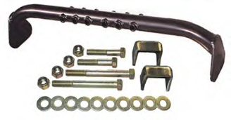 1979 Ford Bronco - A collection of automotive parts, including a curved metal bar and various fasteners, are laid out against a white background.