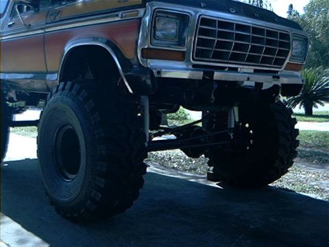 1979 Ford Bronco - This lifted 1979 Ford Bronco features oversized tires and a prominent grille.