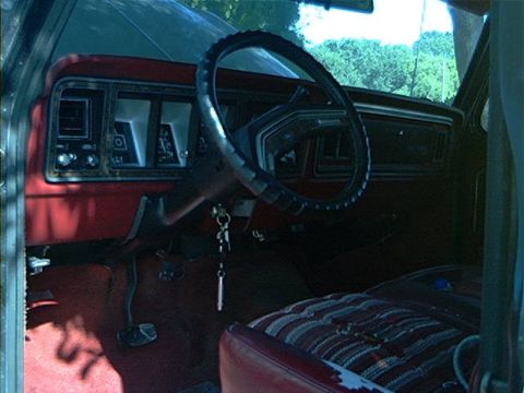 1979 Ford Bronco - Interior view of a 1979 Ford Bronco, the dashboard and steering wheel.