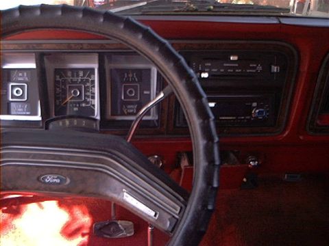 1979 Ford Bronco - Interior view of a 1979 Ford Bronco, highlighting the dashboard instrumentation and steering wheel.