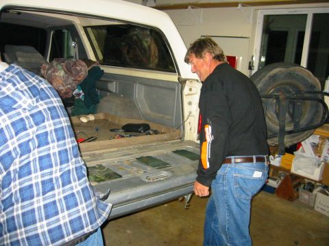 1988 Ford Bronco - my father helping hold the new tailgate inplace.