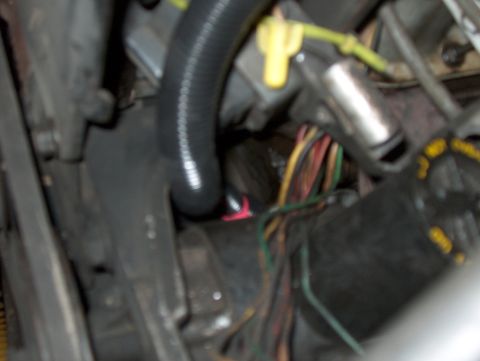 1986 Ford Bronco - Engine bay wiring detail with a black corrugated tube and various colored wires.