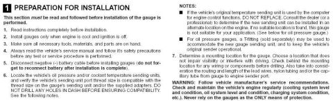 1986 Ford Bronco - This document provides installation instructions for gauges, including preparation steps and important notes for vehicle owners.