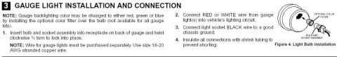 1986 Ford Bronco - Instructions detail how to install and connect a gauge light, including wiring and optional color filters.