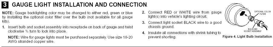 Gauge light bulb installation and wiring instructions with figure