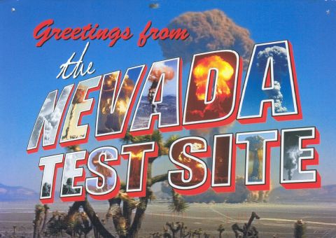1986 Ford Bronco - This postcard depicts mushroom clouds from nuclear tests at the Nevada Test Site.
