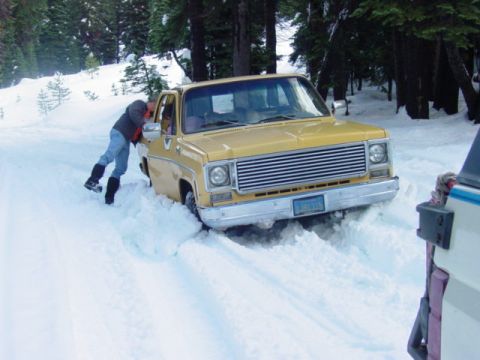 1986 Ford Bronco - friends of ours in a stock chevy - stuck... we were getting ready to pull them out