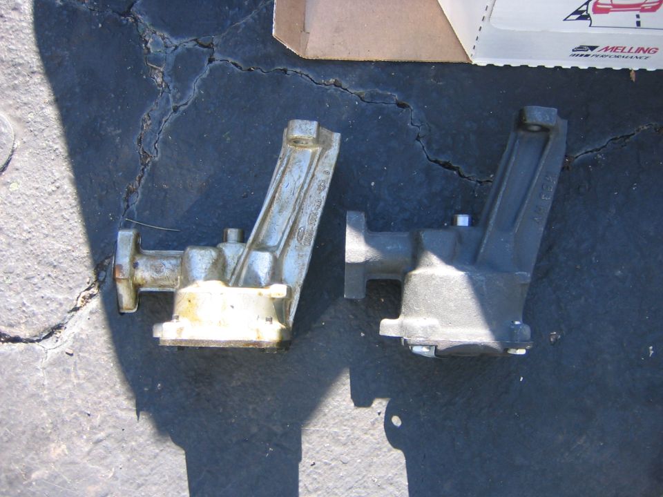 The old pump on the left and the new one on the right.  I decided to get a Melling high flow pump to replace the stocker; I figure you can’t have too much oil.  It was twice as heavy and quite a bit bigger, will suck later.