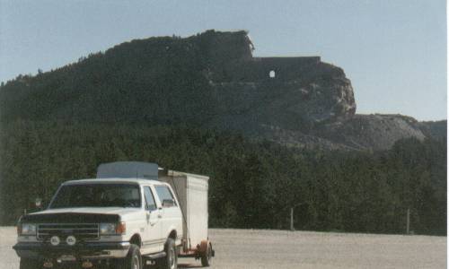 My Bronco at Crazy Horse Monument in SDs Black Hills. I can never cross the country without a trailer in tow it seems.