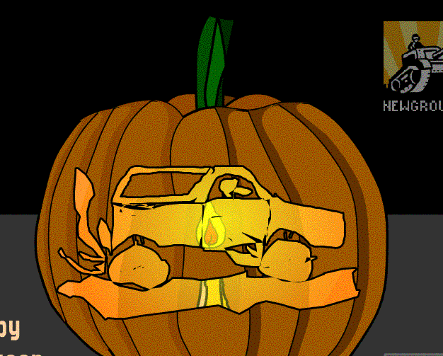 Carved pumpkin with a silhouette of a truck