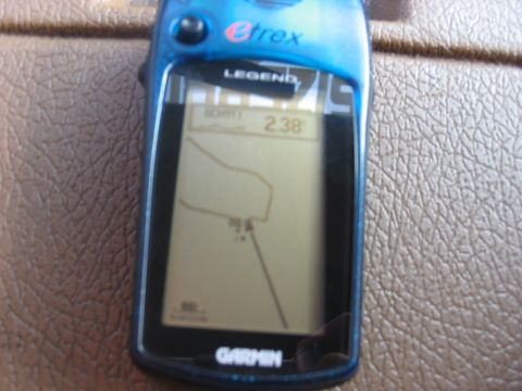 1988 Ford Bronco - Garmin eTrex Legend GPS device displaying a map route and time.