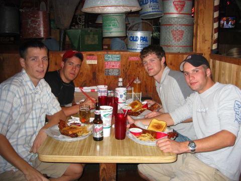 1989 Ford Bronco - full rack of world famous Michelbobs ribs for each of us. And a beer for me. Ended up eating a rack and a half and I was full.