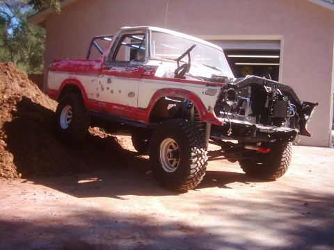 1978 Ford Bronco - This 1978 Ford Bronco is being worked on, with its front end disassembled.