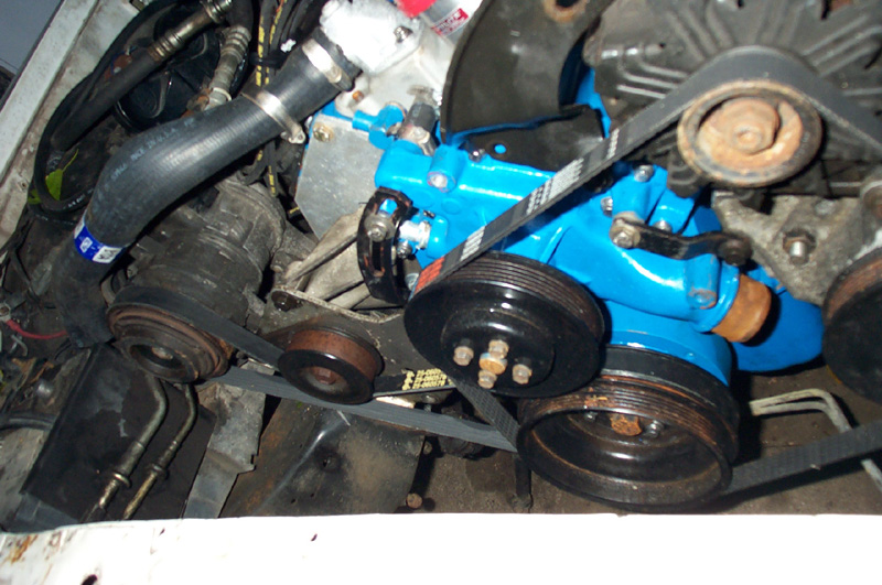 A/C compressor is ready to go. Adapter plate working like magic.