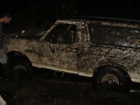 1989 Ford Bronco - This 1989 Ford Bronco is heavily covered in mud after an off-road event.