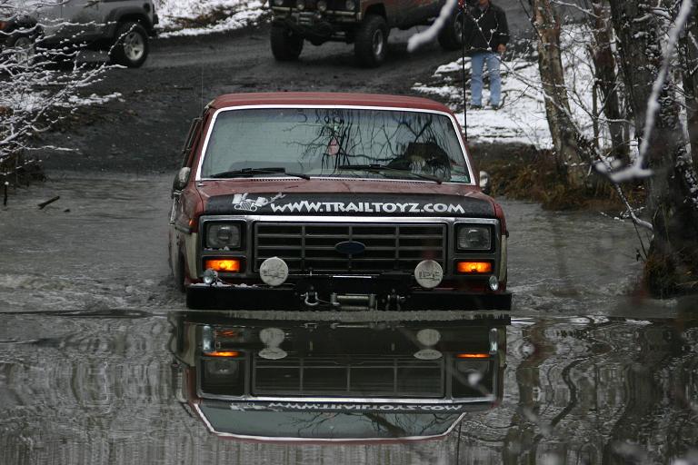 Crossing the deep pond on the way out.
