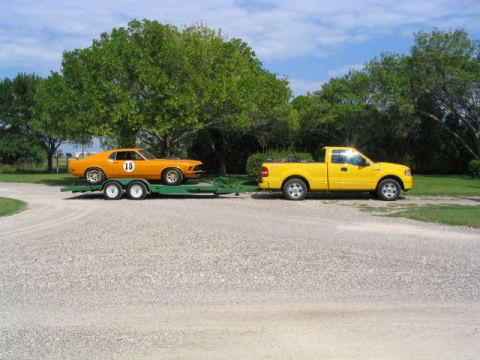 1970 Ford Mustang - new truck and borrowed trailer. Nice color combo...Sep 04