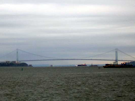 Verrazzano-Narrows Bridge with ships on the water below