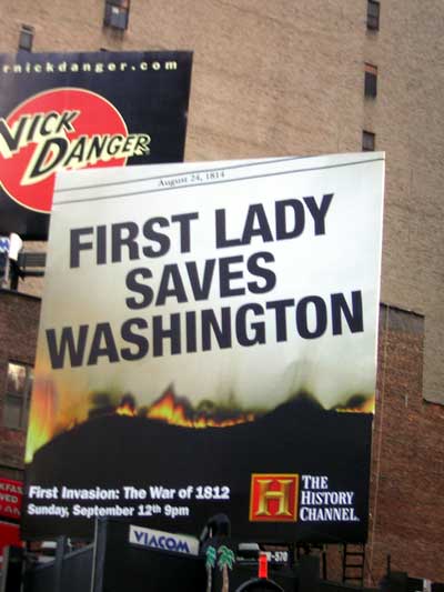 1995 Ford Bronco - Billboard advertises 'First Lady Saves Washington', a program about the War of 1812 on The History Channel.