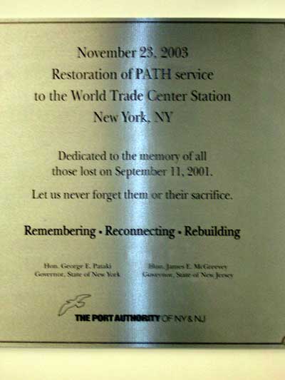1995 Ford Bronco - Plaque commemorates the restoration of PATH service to the World Trade Center Station on November 23, 2003.
