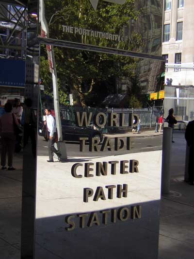 1995 Ford Bronco - A reflective sign displays 'WORLD TRADE CENTER PATH STATION' with a street scene in the background.