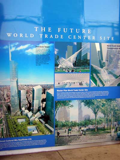 1995 Ford Bronco - Poster displays architectural renderings and text about the future World Trade Center site, including Freedom Tower and the Memorial."
