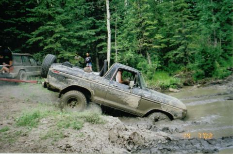 1979 Ford Bronco - This is getting back out of it! the truck pulling me is an 80's F350 diesel c/w dana60 frt. 70 rear, snachblocked to a tree, using a 12000L…